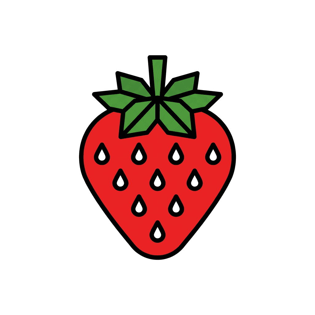 Bold Vector style sample — strawberry rendered as Flat, screen-print ready