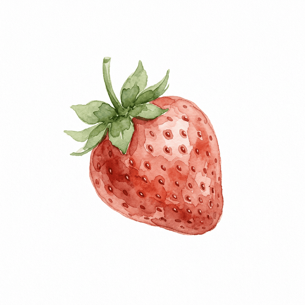 Watercolor style sample — strawberry rendered as Soft, wedding-stationery favorite