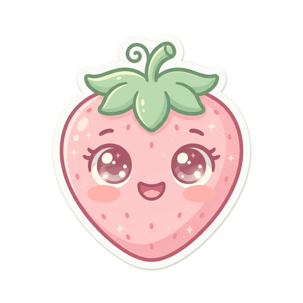 Kawaii Cartoon style sample — strawberry rendered as Cute, gift-shop bestseller