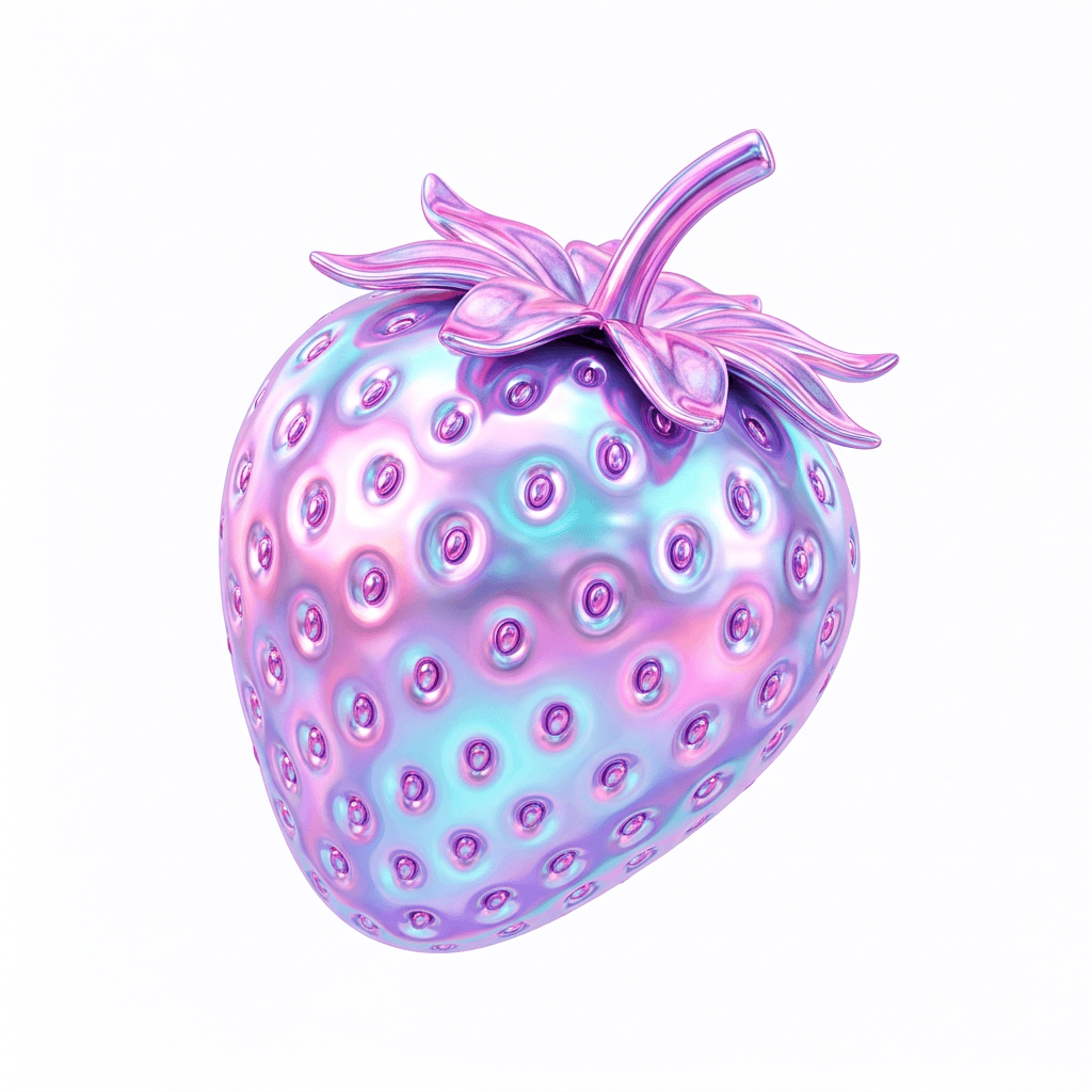 Y2K Holographic style sample — strawberry rendered as Trending Gen-Z aesthetic