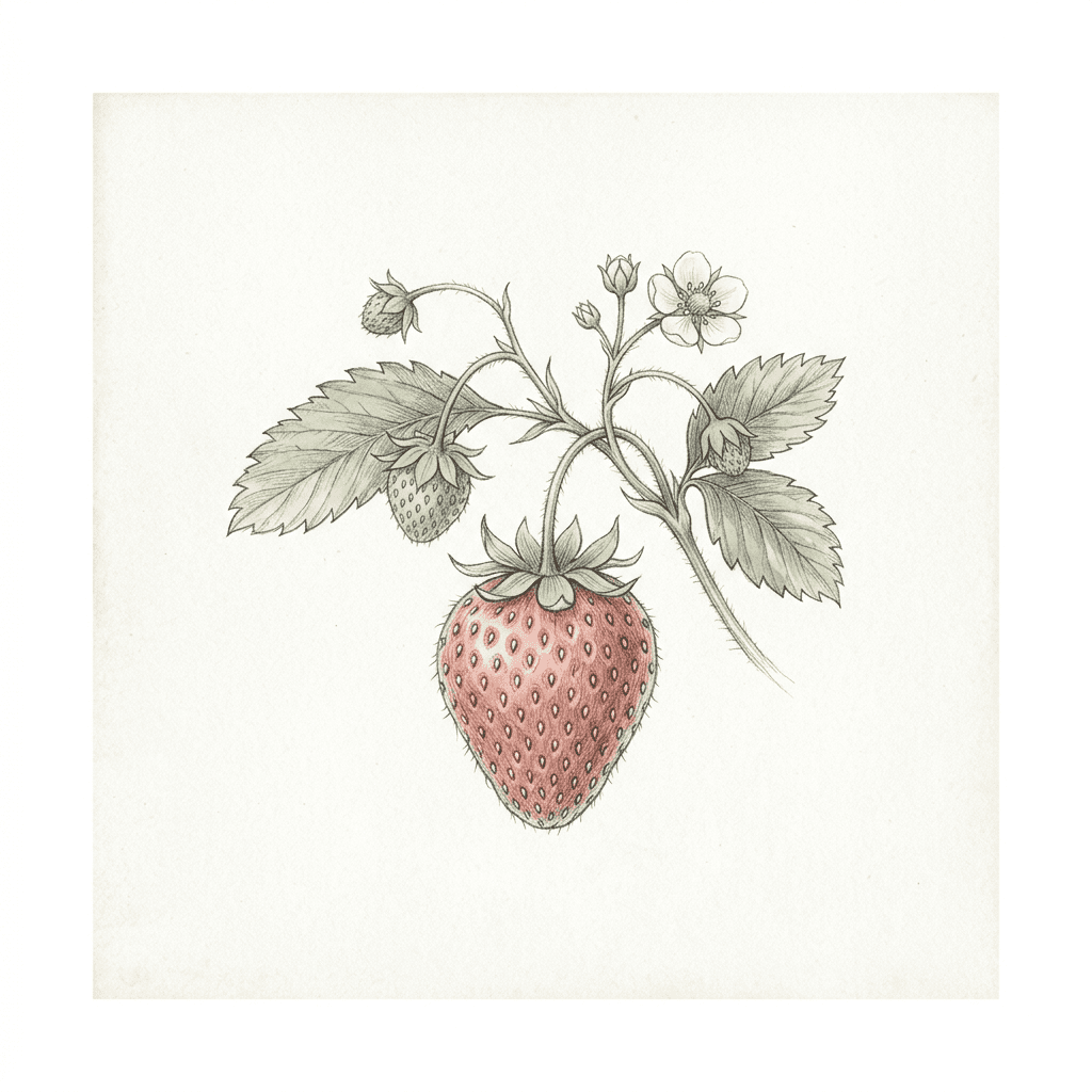 Botanical Sketch style sample — strawberry rendered as Natural, journal-friendly
