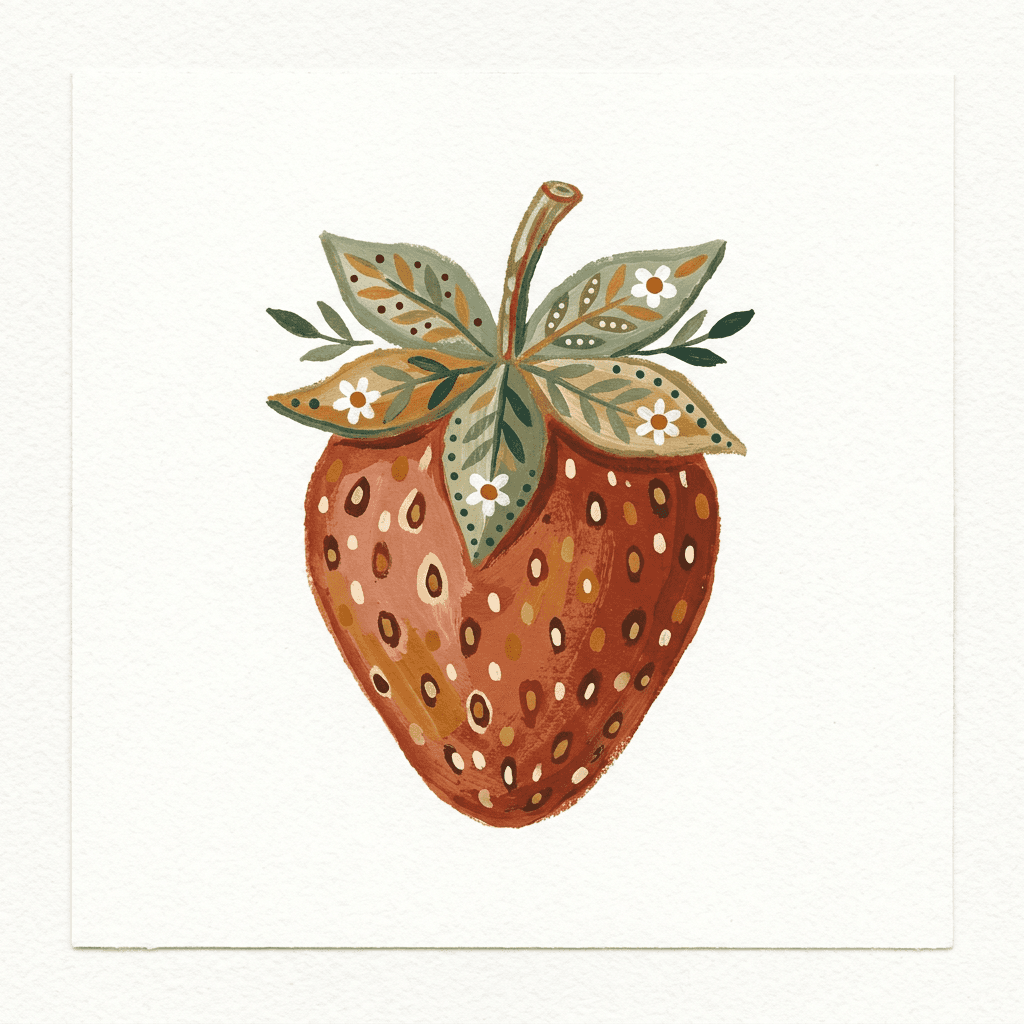 Boho Folk style sample — strawberry rendered as Earthy, hand-painted feel