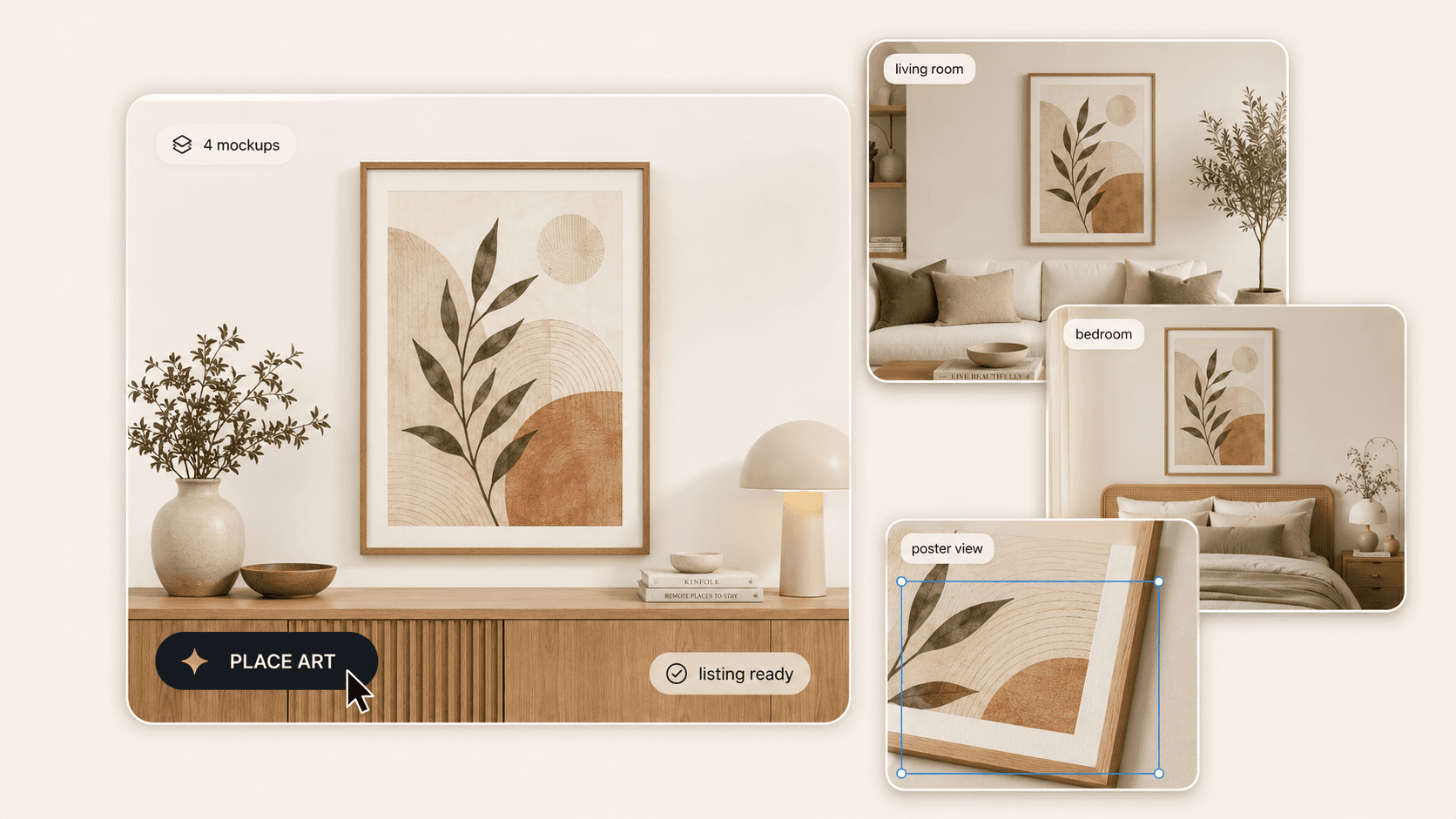 Room mockup set showing five interior contexts