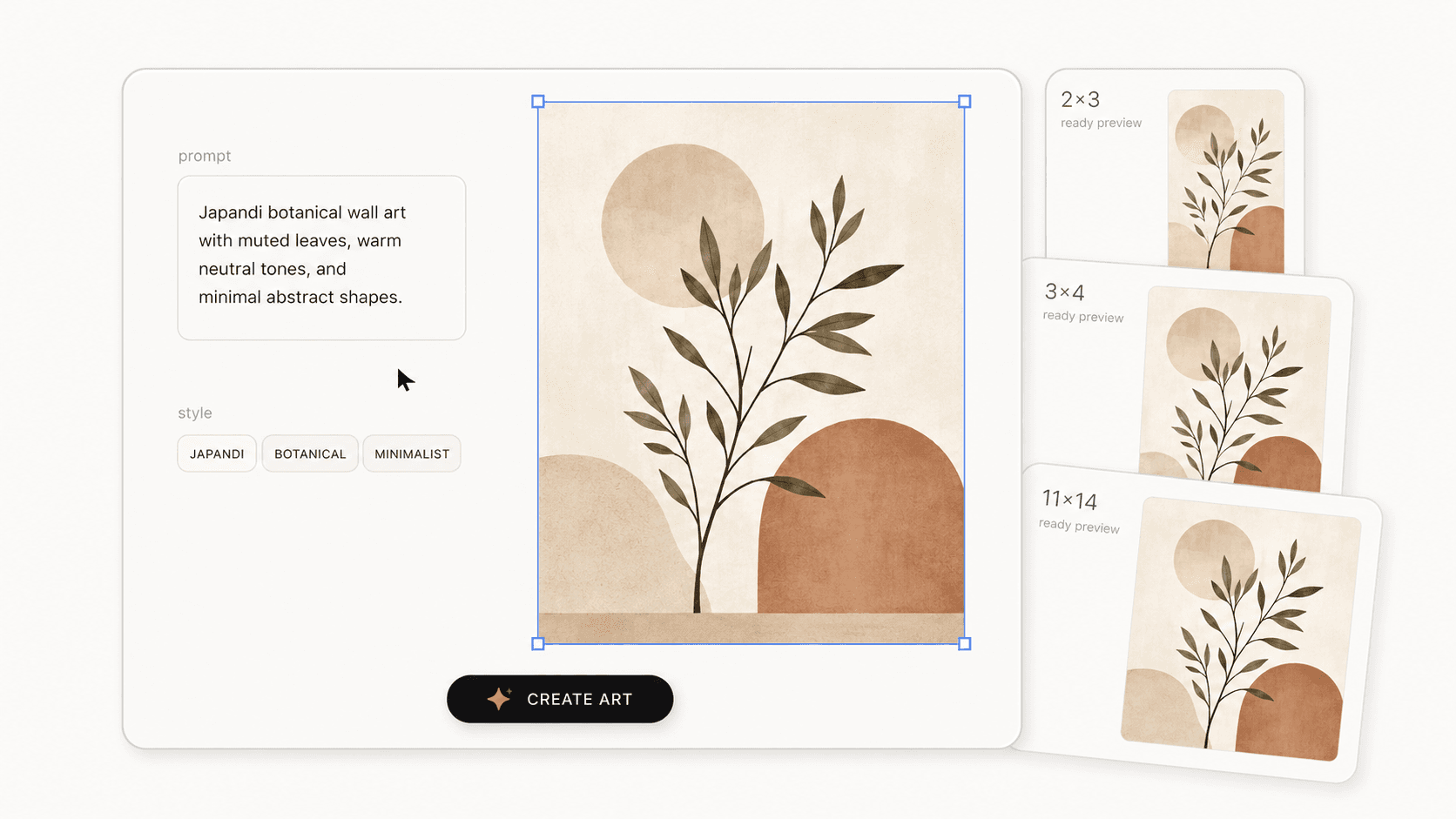 A single prompt rendered into gallery-ready printable wall art