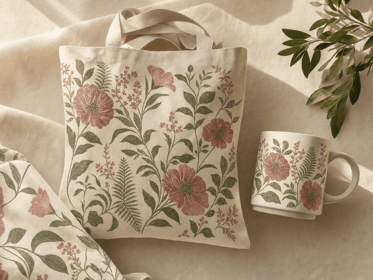 POD surface design use case — Apply seamless repeats to mugs, totes, and soft goods with mockups built into the same generation pass.